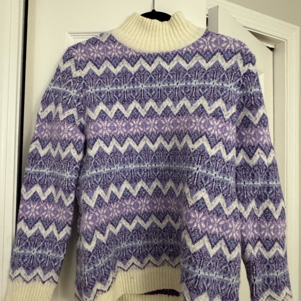 Talbots Purple and Cream Patterned Turtleneck Sweater